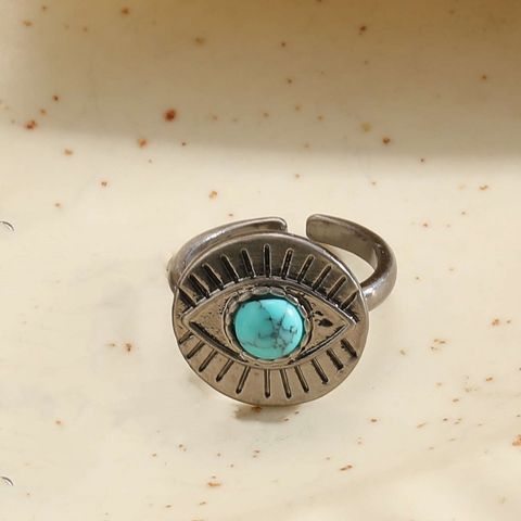 Vintage Style Round Alloy Plating Inlay Turquoise Unisex Open Rings