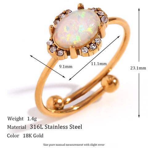 Simple Style Classic Style Sun Water Droplets Heart Shape Stainless Steel Plating Inlay Opal 18k Gold Plated Open Rings