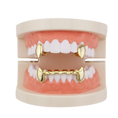 Vampire Fangs Fangs Grills18k Gold-plated Glossy Gold Teeth For Men And Women Hip Hop Tooth Socket Metal Dentures