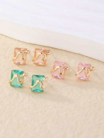 1 Pair Elegant Square Plating Inlay Metal Brass Zircon Gold Plated Ear Studs
