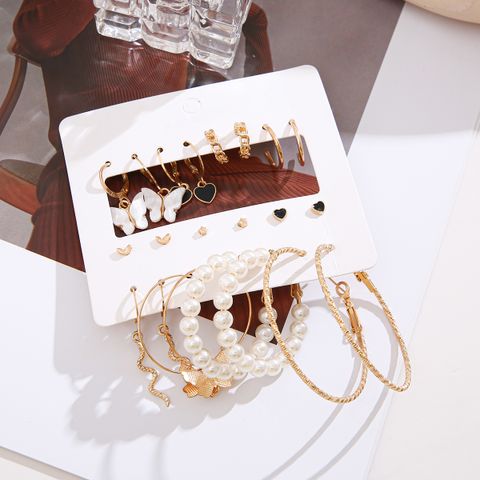 1 Set Simple Style Solid Color Inlay Alloy Artificial Pearls Earrings