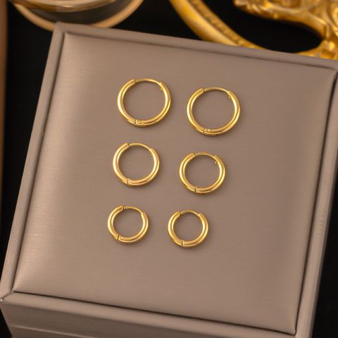 3 Paare Einfacher Stil Kreis Polieren Überzug Edelstahl 304 18 Karat Vergoldet Ohrringe