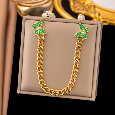 304 Stainless Steel Plastic 18K Gold Plated Elegant Retro Enamel Plating Butterfly Plastic Necklace