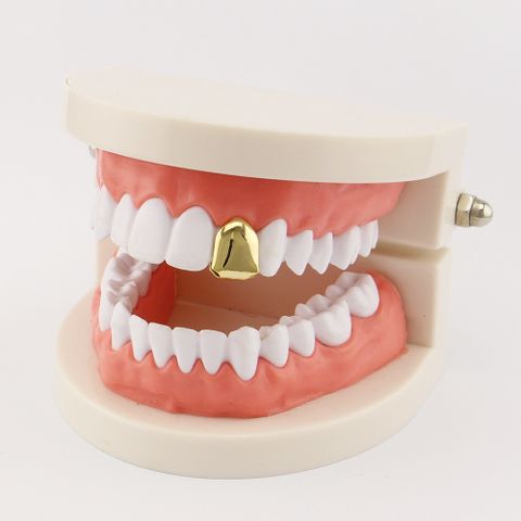 18k Gold-plated Glossy Hip Hop Tooth Socket Single Golden Vampire Fangs Dentures Halloween Accessories For Men And Women