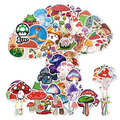 50 Sheets Of 100 Cartoon Mushroom Stickers Notebook Luggage Motorcycle Trolley Case Decorative Waterproof Stickers Batch