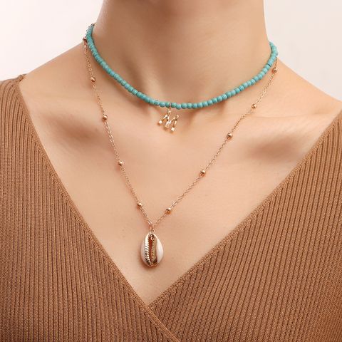 Vacation Letter Shell Alloy Turquoise Wholesale Layered Necklaces