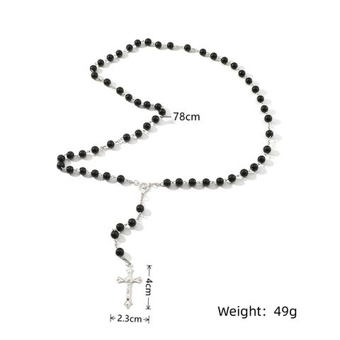 Modern Style Artistic Streetwear Cross Imitation Pearl Alloy Iron Unisex Pendant Necklace Rosary Long Necklace