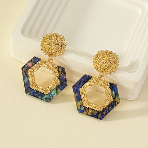 1 Pair Retro Vacation Hexagon Round Oval Plating Hollow Out Arylic Alloy Drop Earrings