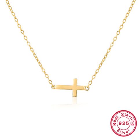 Retro Cross Sterling Silver 18k Gold Plated White Gold Plated Necklace In Bulk