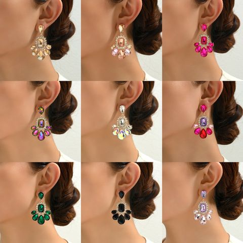1 Pair Elegant Luxurious Lady Water Droplets Inlay Zinc Alloy Glass Dangling Earrings