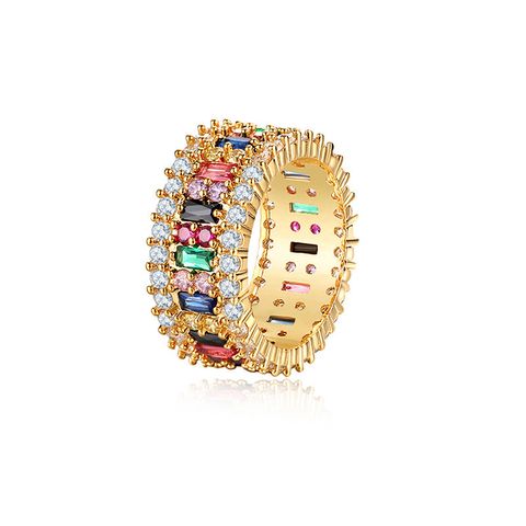 Simple Style Colorful Copper Plating Inlay Zircon Gold Plated Rings