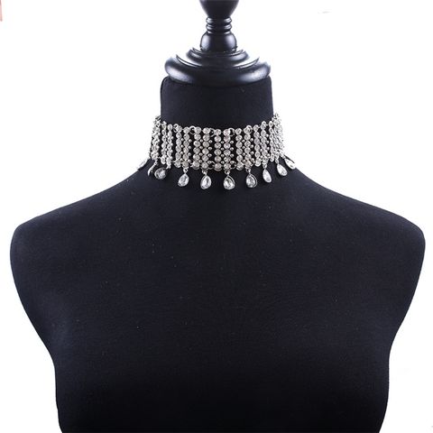 Glam Shiny Water Droplets Alloy Inlay Gem Women's Choker