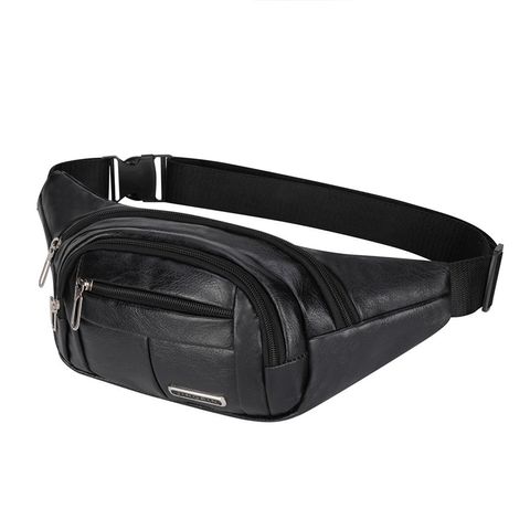 Men's Business Solid Color Pu Leather Waterproof Waist Bags