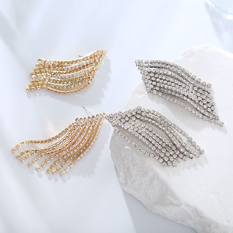 1 Pair Classic Style Shiny Tassel Plating Inlay Rhinestone Rhinestones Gold Plated Silver Plated Drop Earrings