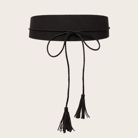 Modern Style Solid Color Pu Leather Handmade Tassel Women's Leather Belts