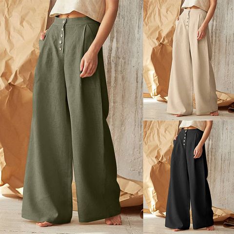 Women's Daily Casual Solid Color Full Length Wide Leg Pants