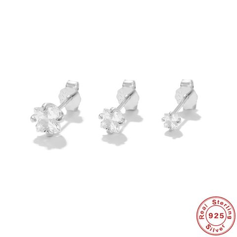 1 Set Simple Style Solid Color Inlay Sterling Silver Zircon Ear Studs