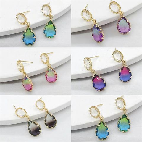 1 Pair Simple Style Water Droplets Inlay Copper Crystal Drop Earrings Earrings