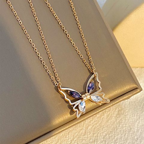 Wholesale Jewelry Vacation Modern Style Sweet Butterfly Alloy Rhinestones Inlay Pendant Necklace