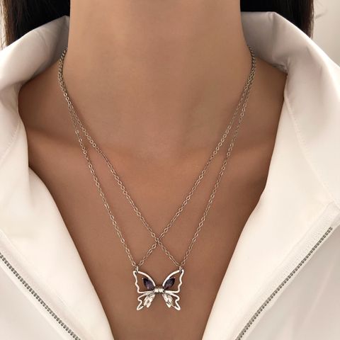 Lady Insect Butterfly Alloy Plating Inlay Zircon Women's Pendant Necklace