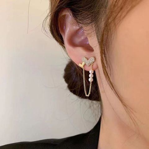 1 Pair Simple Style Heart Shape Inlay Alloy Rhinestones Earrings
