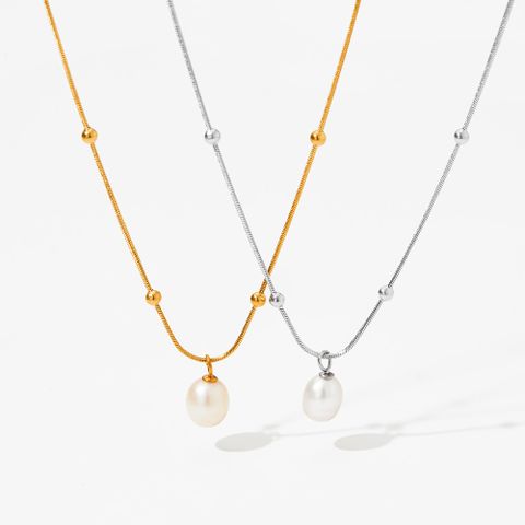 304 Stainless Steel 16K Gold Plated White Gold Plated Gold Plated Classic Style Pearl Solid Color Pendant Necklace