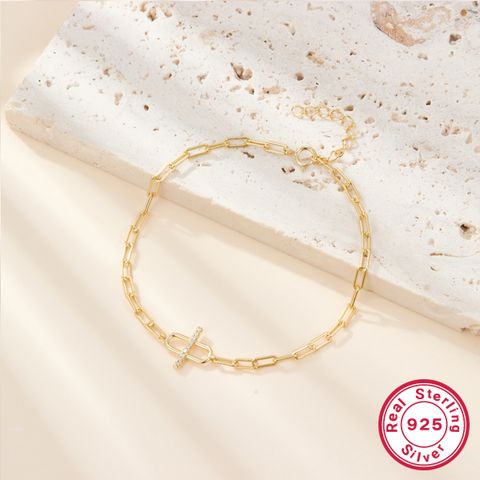 Classic Style Oval Sterling Silver 18k Gold Plated Chain Bracelets In Bulk