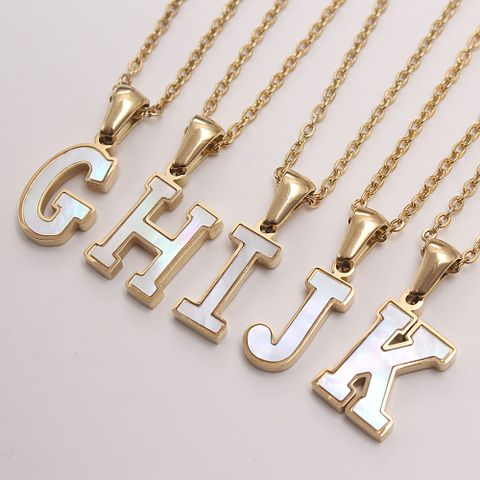 304 Stainless Steel Titanium Steel 18K Gold Plated Simple Style Plating Inlaid Shell Letter Shell