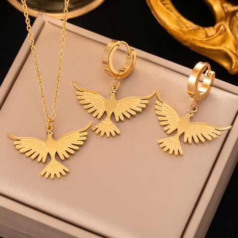 304 Stainless Steel 18K Gold Plated Casual Vintage Style Plating Pigeon Earrings Necklace
