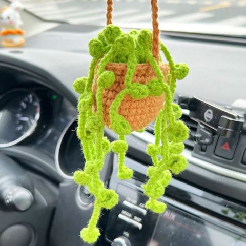 Hand-crocheted Chlorophytum Potted Yarn Car Rearview Mirror Creative Ornament