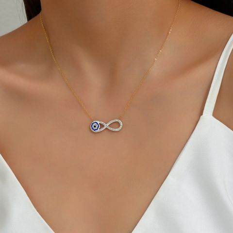 201 Stainless Steel 18K Gold Plated Simple Style Commute Plating Inlay Devil'S Eye Infinity Rhinestones Necklace