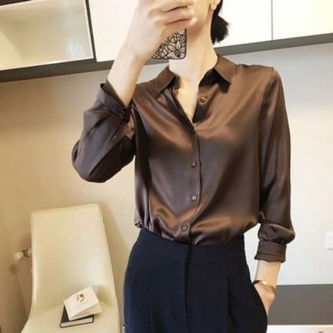 Women's Blouse Long Sleeve Blouses Button Simple Style Classic Style Simple Solid Color