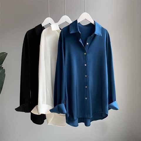 Women's Blouse Long Sleeve Blouses Button Simple Style Classic Style Simple Solid Color