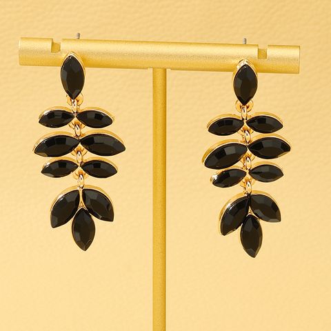 1 Pair Glam Lady Leaf Inlay Alloy Artificial Gemstones Drop Earrings