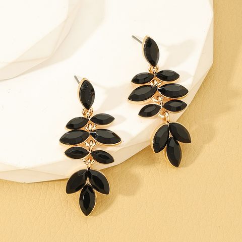 1 Pair Glam Lady Leaf Inlay Alloy Artificial Gemstones Drop Earrings