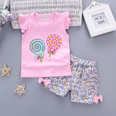 Cute Ditsy Floral Candy Cotton Girls Clothing Sets