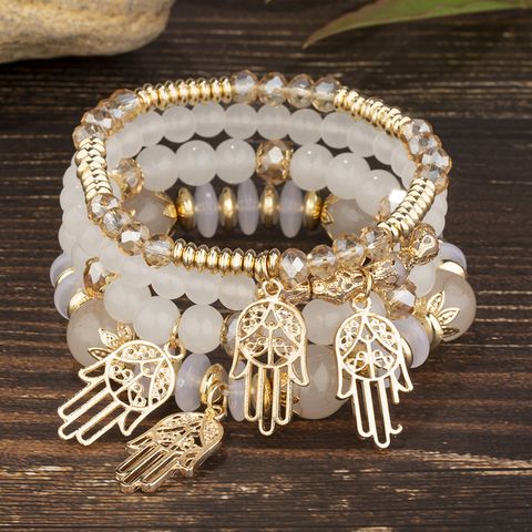 Wholesale Jewelry Commute Palm Alloy Wood Glass Bead Beaded Bracelets