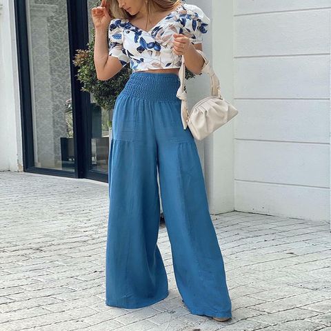 Women's Casual Pastoral Leaf Polyester Pants Sets