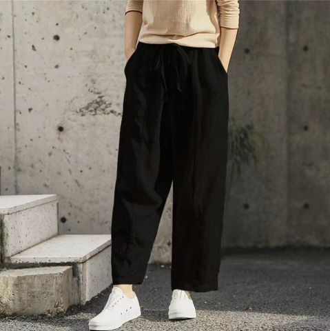 Women's Street Casual Solid Color Ankle-length Pocket Casual Pants Harem Pants
