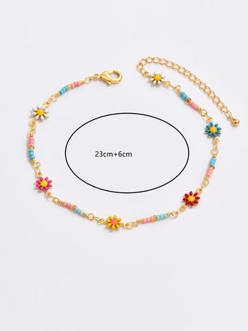 Vacation Sweet Flower 18k Gold Plated Beaded Copper Wholesale Anklet