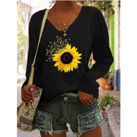 Women's T-shirt Long Sleeve T-shirts Casual Sunflower