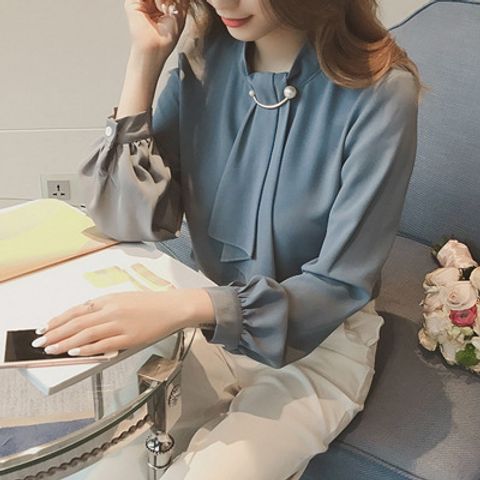 Women's Blouse Long Sleeve Blouses Elegant Solid Color