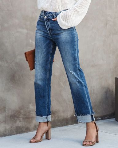 Women's Street Casual Streetwear Solid Color Full Length Washed Jeans