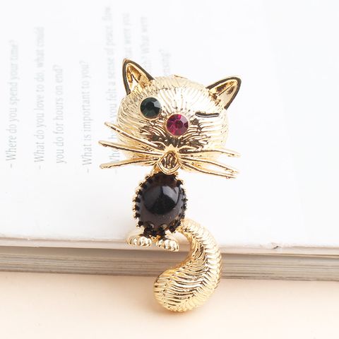 Cute Cat Alloy Inlay Artificial Gemstones Unisex Brooches
