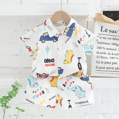 Cute Cartoon Stripe Car Cotton Boys Clothing Sets