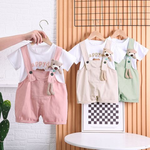 Cute Letter Bear Cotton Girls Clothing Sets