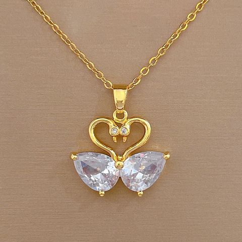 Titanium Steel Copper Elegant Plating Inlay Animal Artificial Diamond Earrings Necklace