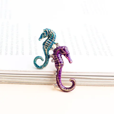 Fashion Hippocampus Alloy Enamel Inlay Rhinestones Unisex Brooches