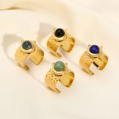 304 Stainless Steel 18K Gold Plated Modern Style Inlay Geometric Natural Stone Open Rings