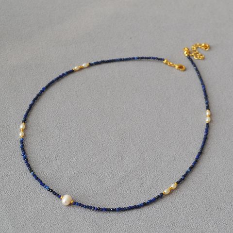Classic Style Geometric Freshwater Pearl Lapis Lazuli Brass Wholesale Necklace